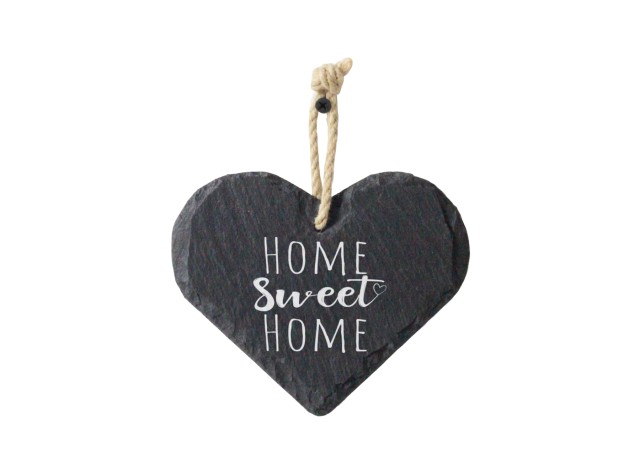 Welsh slate heart shaped hanging sign engraved with the words our happiness is time spent with a friend